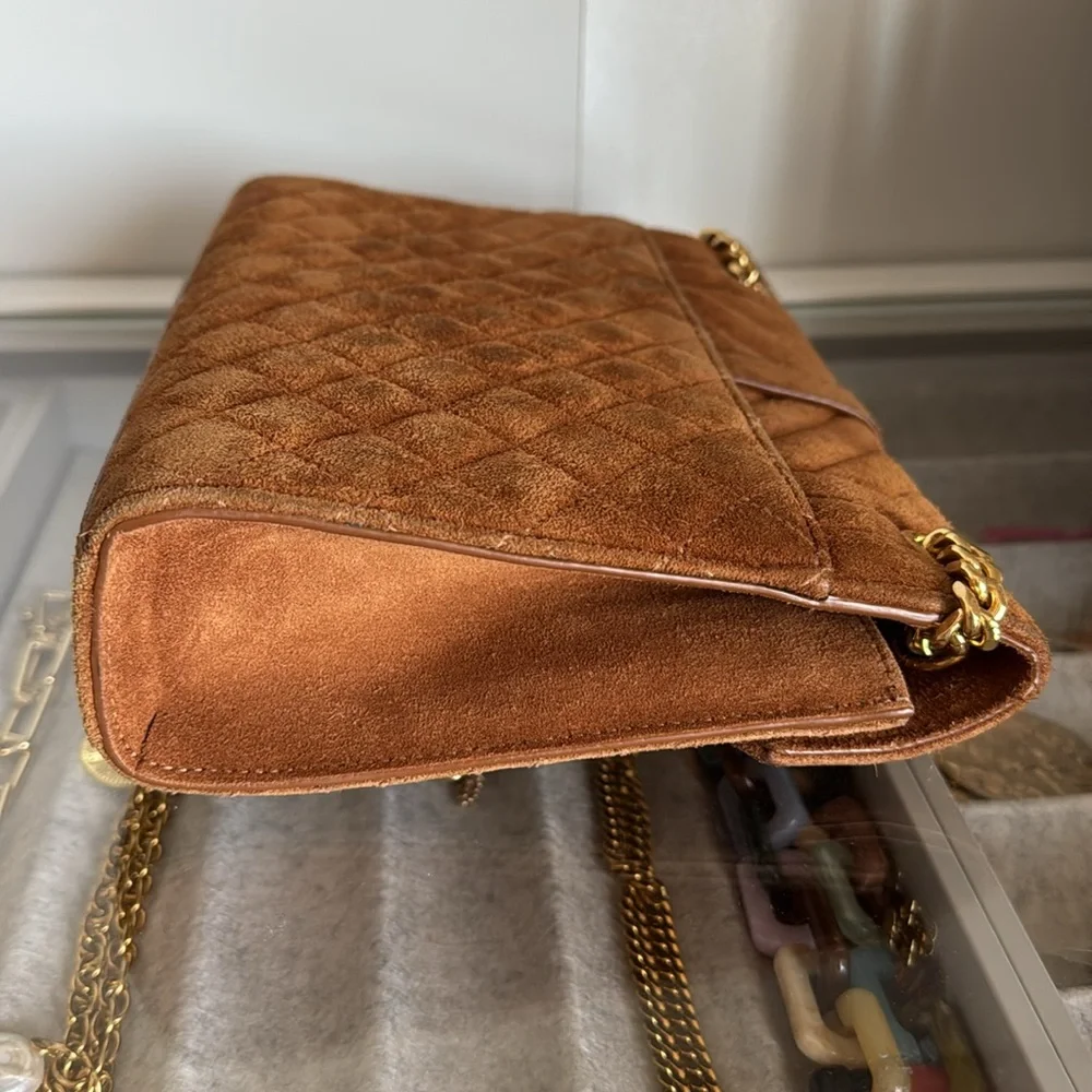 YSL Yves Saint Laurent Brown Suede Quilted Medium Envelope Handbag - Picture 9 of 16